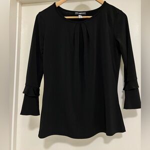 Karl Lagerfeld Black Stretch Blouse Ruffled Sleeves XS